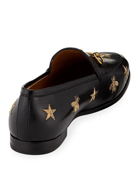 gucci jordaan bees & stars embroidered leather loafer|Women's Gucci Jordaan loafer in black leather .